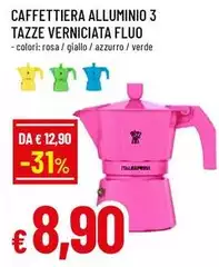 Caffettiera Alluminio 3 Tazze Verniciata Fluo