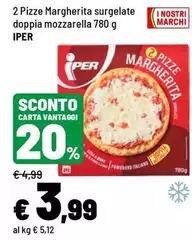 Iper - 2 Pizze Margherita Surgelate Doppia Mozzarella Iper - 2 Pizze Margherita Surgelate Doppia Mozzarella