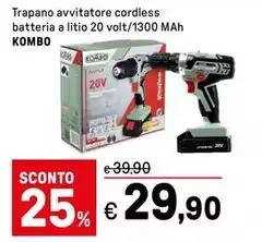 Kombo - Trapano Avvitatore Cordless Batteria A Litio 20 Volt/1300 Mah