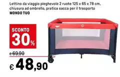 Mondo - Lettino Da Viaggio Pieghevole 2 Ruote 125 X 65 X 78 Cm