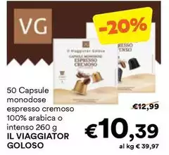 Il Viaggiator Goloso - 50 Capsule Monodose Espresso Cremoso 100% Arabica