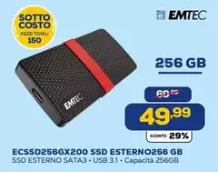 Emtec - ECSSD256GX200 SSD Esterno256 GB Emtec - ECSSD256GX200 SSD Esterno256 GB