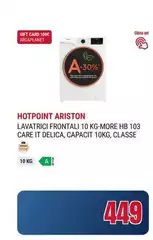 Hotpoint -  Ariston Lavatrici Frontali 10 Kg-more Hb 103 Care It Delicia, Capacità 10 Kg, Classe