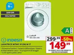 Indesit - Lavatrice MTWC 91296 W IT Indesit - Lavatrice MTWC 91296 W IT