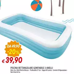 Piscina Rettangolare Gonfiabile 3 Anelli