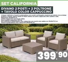 Set California Divano 2 Posti + 2 Poltrone + Tavolo Color Cappucino Set California Divano 2 Posti + 2 Poltrone + Tavolo Color Cappucino