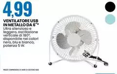 Blu - Ventilatore Usb In Metallo Da 6