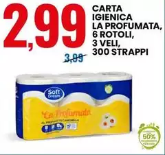 Soft - Carta Igienica La Profumata, 6 Rotoli, 3 Veli, 300 Strappi