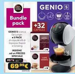 De Longhi - Genio S Bianca + 2 Pack Di Capsule X16 Di Espresso Napoli E Ginseng De Longhi - Genio S Bianca + 2 Pack Di Capsule X16 Di Espresso Napoli E Ginseng