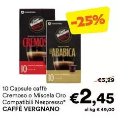 Caffè vergnano - 10 Capsule Caffè Cremoso O Miscela Oro Compatibili Nespresso