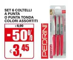 Pedrini - Set 6 Coltelli A Punta O Punta Tonda Colori Assortiti