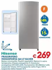 Hisense - Frigorifero Monoporta 164 Lt Silver Hisense - Frigorifero Monoporta 164 Lt Silver