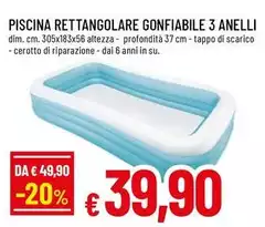 Piscina Rettangolare Gonfiabile 3 Anelli