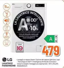 LG - F4R30INSWB Lavatrice 11kg AI DD, Classe A-10%, 1400 giri, Lavaggio A-Mid, Vapore LG - F4R30INSWB Lavatrice 11kg AI DD, Classe A-10%, 1400 giri, Lavaggio A-Mid, Vapore