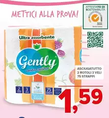 Gently - Asciugatutto 2 Rotoli 3 Veli 75 Strappi Gently - Asciugatutto 2 Rotoli 3 Veli 75 Strappi