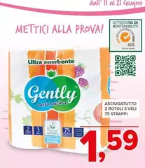 Gently - Asciugatutto 2 Rotoli 3 Veli 75 Strappi Gently - Asciugatutto 2 Rotoli 3 Veli 75 Strappi