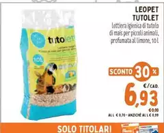Leopet - Lettiera Igienica Di Tutolo Di Mais Per Pico/ Animali, Profumata Al Limone