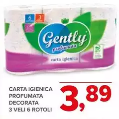 Gently - Carta Igienica Profumata Decorata 3 Veli 6 Rotoli Gently - Carta Igienica Profumata Decorata 3 Veli 6 Rotoli