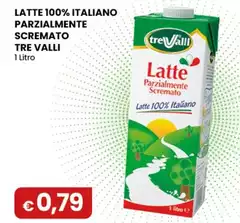 Tre Valli - Latte 100% Italiano Parzialmente Scremato 1 Litro