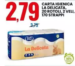 Soft - Carta Igienica La Delicata, 20 Rotoli, 2 Veli, 170 Strappi Soft - Carta Igienica La Delicata, 20 Rotoli, 2 Veli, 170 Strappi