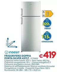 Indesit - Frigorifero Doppia Porta Silver 437lt Indesit - Frigorifero Doppia Porta Silver 437lt