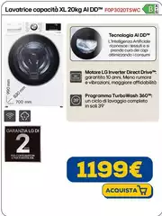 LG - Lavatrice Capacità Xl 20kg AI DDTM F0P3020TSWC