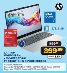 HP - Laptop 15-FD0123NL+Mcafee Total Protection 5 Device CE0063