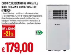 Chigo - Condizionatore Portatile 9000 Btu 3 In 1 Condizionatore Chigo - Condizionatore Portatile 9000 Btu 3 In 1 Condizionatore