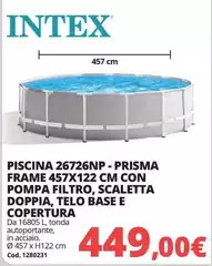 Intex - Prisma Frame 457x122 Cm Con Pompa Filtro, Scaletta Doppia, Telo Base E Copertura Intex - Prisma Frame 457x122 Cm Con Pompa Filtro, Scaletta Doppia, Telo Base E Copertura