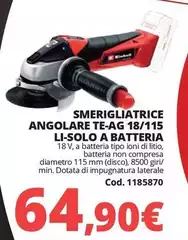 Smerigliatrice Angolare Te-ag 18/115 Li-Solo A Batteria Smerigliatrice Angolare Te-ag 18/115 Li-Solo A Batteria