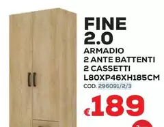 Armadio 2 Ante Battenti 2 Cassetti L80XP46XH185CM