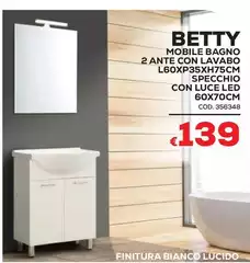 Luce - Mobile Bagno 2 Ante Con Lavabo L60XP35XH7SCM Specchio Con  Led 60x70cm