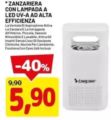 Beper - Zanzariera Con Lampada A Led Uv-a Ad Alta Efficienza
