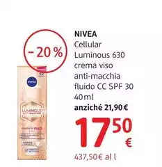 Nivea - Cellular Luminous 630° Crema Viso Anti-macchia Fluido Cc Spf 30 40 Ml Nivea - Cellular Luminous 630° Crema Viso Anti-macchia Fluido Cc Spf 30 40 Ml