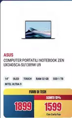 Asus - Computer Portatili Notebook Zen UX3405CA-SU1389W U9 Asus - Computer Portatili Notebook Zen UX3405CA-SU1389W U9