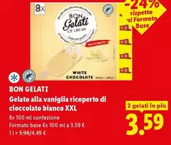 Bon Gelati - Gelato Alla Vaniglia Ricoperto Di Cioccolato Bianco XXL Bon Gelati - Gelato Alla Vaniglia Ricoperto Di Cioccolato Bianco XXL