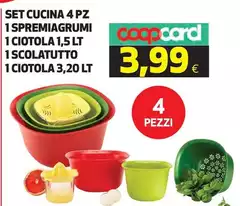 Coop - Set Cucina 4 Pz 1 Spremiagrumi 1 Ciotola 1,5 Lt 1 Scolatutto 1 Ciotola 3.2 Lt