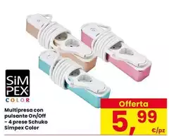 Simpex - Multipresa Con Pulsante On/Off -4 Prese Schuko Color Simpex - Multipresa Con Pulsante On/Off -4 Prese Schuko Color