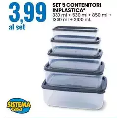 Sistema Casa - Set 5 Contenitori In Plastica Sistema Casa - Set 5 Contenitori In Plastica