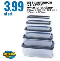 Sistema Casa - Set 5 Contenitori In Plastica Sistema Casa - Set 5 Contenitori In Plastica