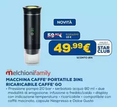Melchioni Family - Macchina Caffe' Portatile 3in1 Ricaricabile Caffe' Go