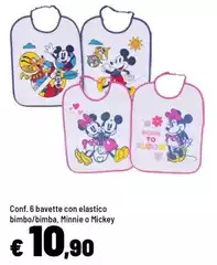 Minnie - Conf. 6 Bavette Con Elastico Bimbo/bimba, O Mickey Minnie - Conf. 6 Bavette Con Elastico Bimbo/bimba, O Mickey
