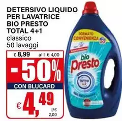 Bio Presto - Detersivo Liquido Per Lavatrice Total 4+1 