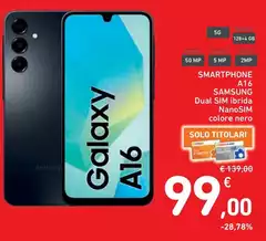 Samsung - Smartphone A16 Dual Sim Ibrida Nanoslm Colore Nero Samsung - Smartphone A16 Dual Sim Ibrida Nanoslm Colore Nero