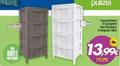 Tortora - Cassettiera 4 Casserti 30x878x3cm Compact Slim Tortora - Cassettiera 4 Casserti 30x878x3cm Compact Slim