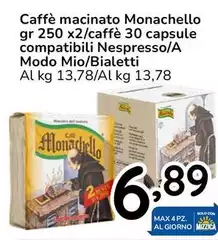 Caffè boasi - Caffè Macinato Monachello Compatibili Nespresso/A Modo Mio/Bialetti Caffè boasi - Caffè Macinato Monachello Compatibili Nespresso/A Modo Mio/Bialetti