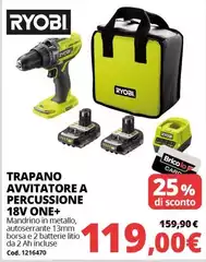 Ryobi - Trapano Avvitatore A Percussione 18v One+