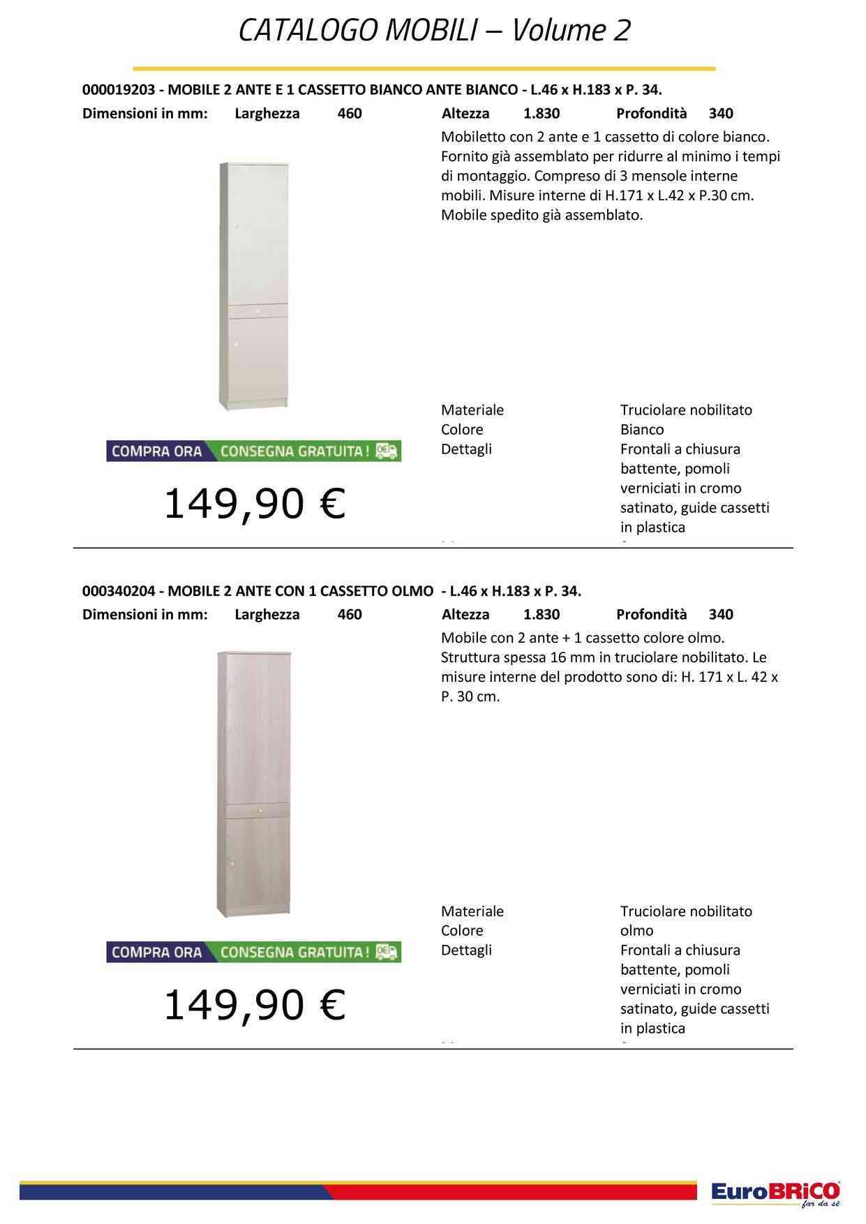 Bianco Esidra Armadio scarpiera a 2 Ante Legno 62 x 34 x 147 cm