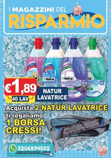 Acquista 2 Natur Lavatrice ti regaliamo 1 Borsa Cressi! Acquista 2 Natur Lavatrice ti regaliamo 1 Borsa Cressi!