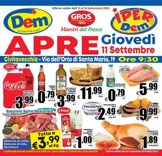 Apre Giovedi 11 Settembre